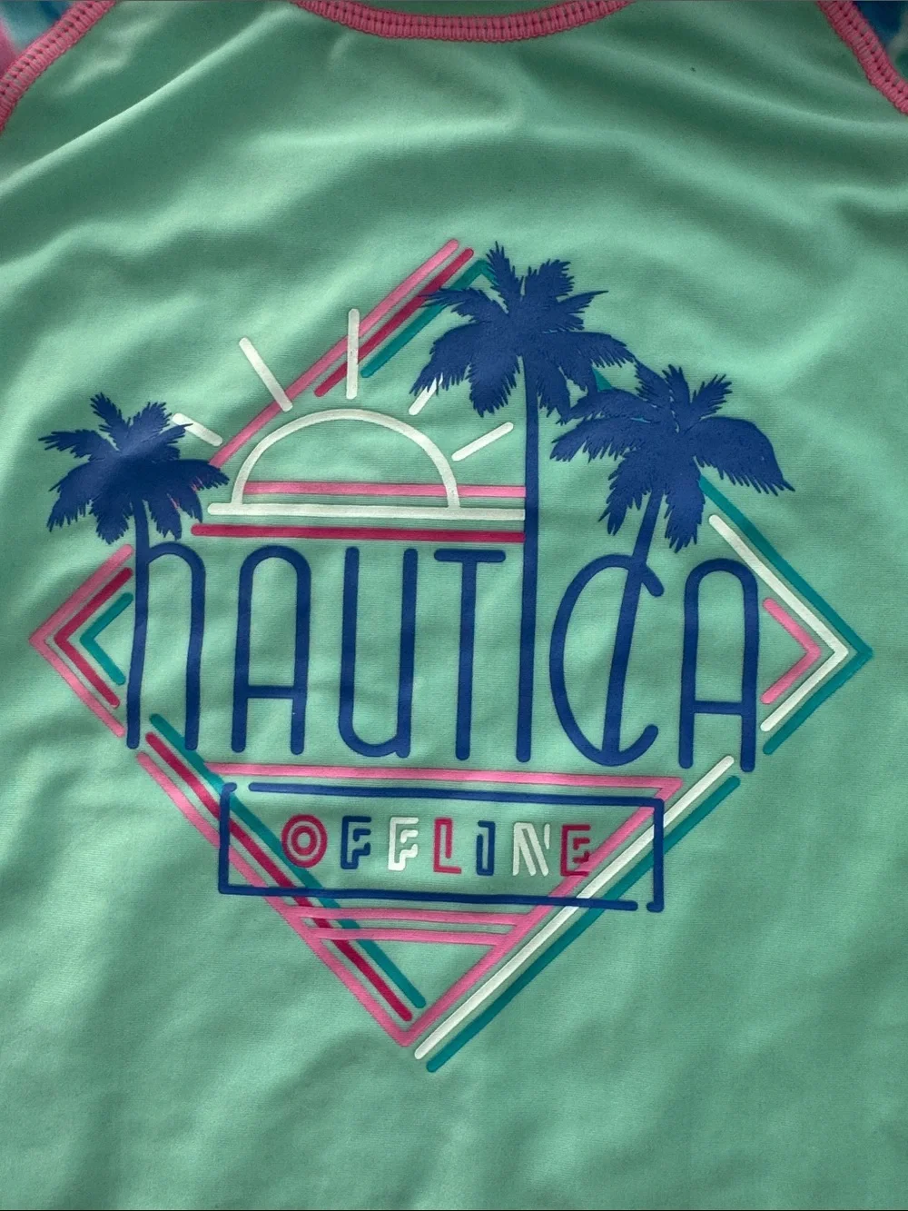 Nautica Mint Green Rash Guard set with Blue and Pink Tie-Dye Sleeves